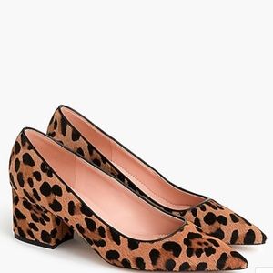 Calf hair leopard block heels